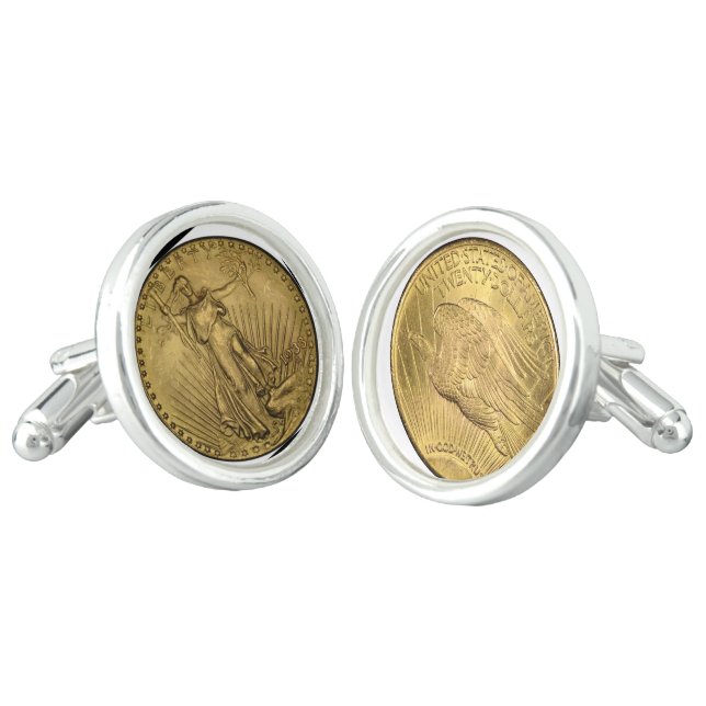 Men's Cuff-links; St Gauden's Gold Coin Design Cufflinks (Angled)