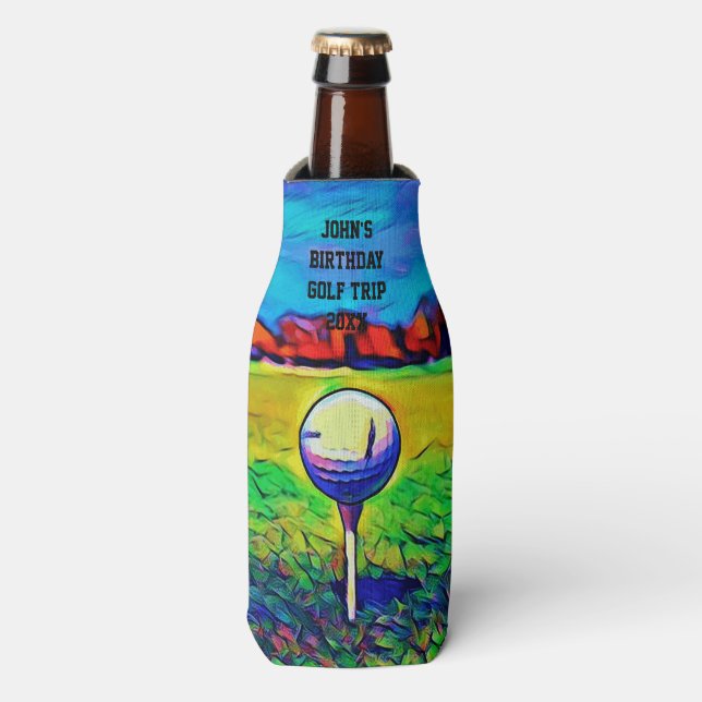 Men's Custom Golfing Birthday Favors Golf Trip Bottle Cooler (Bottle Front)