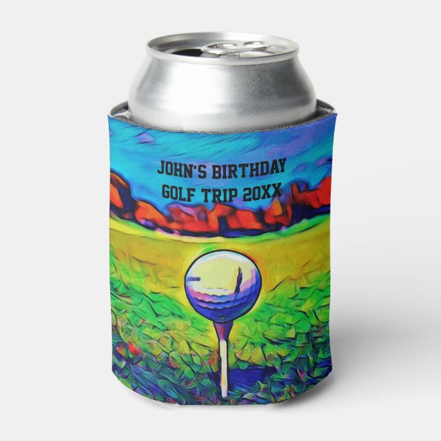 Men's Custom Golfing Birthday Favors Golf Trip Can Cooler (Can Front)