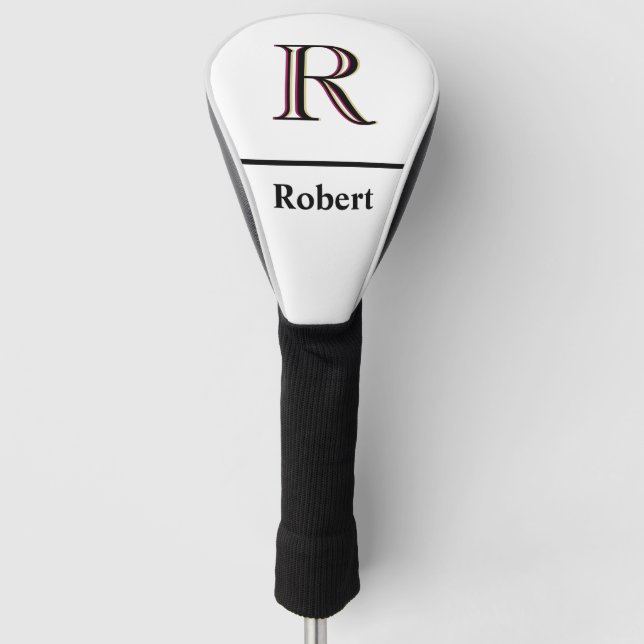 Men's Custom Monogram with Name Black White  Golf  Head Cover (Front)