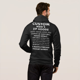 Men's Custom Personalized Black Full Zip Hoodie
