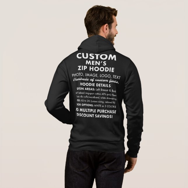 Men's Custom Personalized Black Full Zip Hoodie (Back Full)