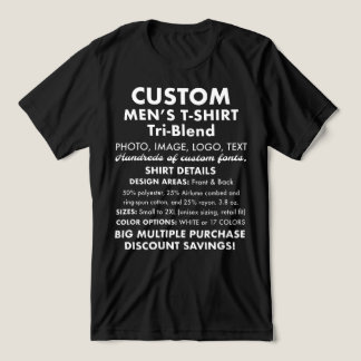 Men's Custom Personalized Black Tri-Blend T-Shirt Shirt