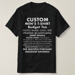 Men's Custom Personalized Budget Black T-Shirt