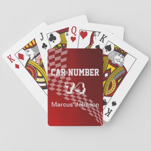 Mens Customizable Metallic Red Racing Flag Playing Cards
