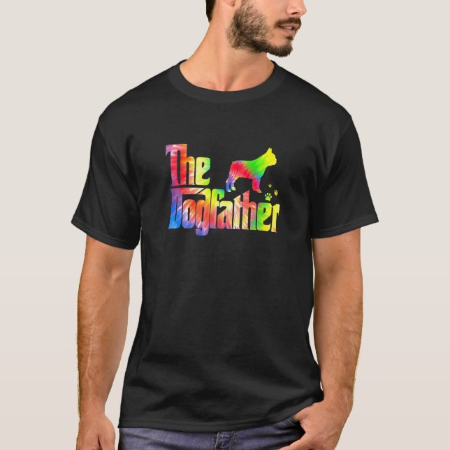 Mens Cute French Bulldog Dogfather Tie Dye Father' T-Shirt (Front)