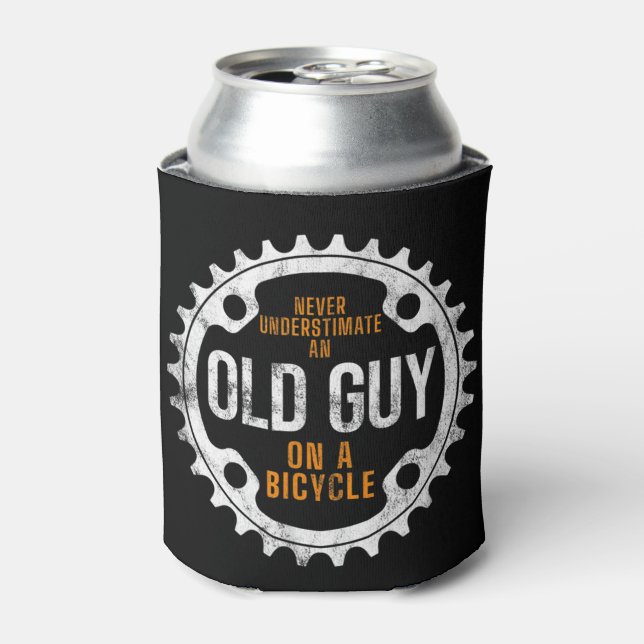 Mens Cycling - Never Underestimate An Old Guy On A Can Cooler (Can Front)