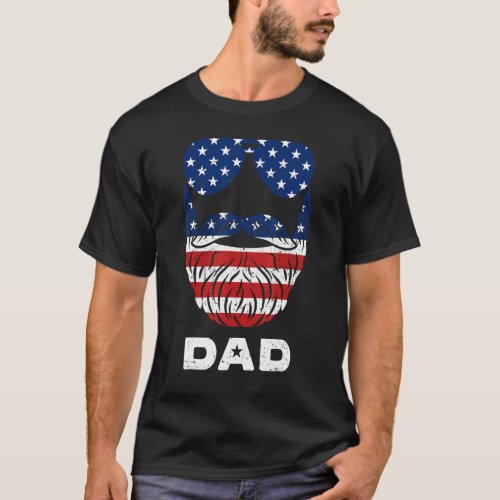 Mens Dad Beard Patriotic US American Flag Vintage  T_Shirt