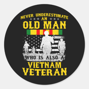 Mens Dad Grandpa Vietnam Veteran Vintage Shirt Men Classic Round Sticker