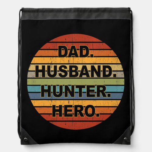 Mens Dad Husband Hunter Hero Vintage Retro Circle Drawstring Bag