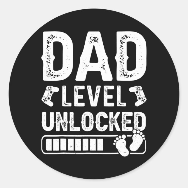 Mens Dad Level Unlocked New Gamer Gender Reveal Classic Round Sticker (Front)