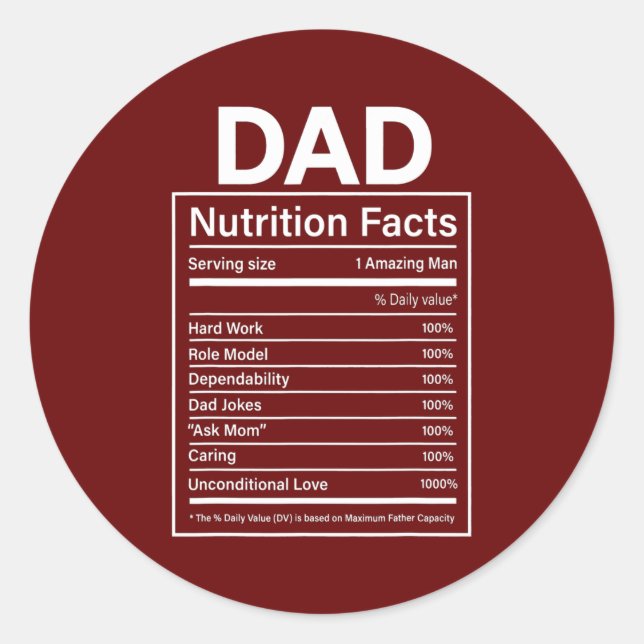 Mens Dad Nutrition Facts Father's Day Gift for Classic Round Sticker (Front)