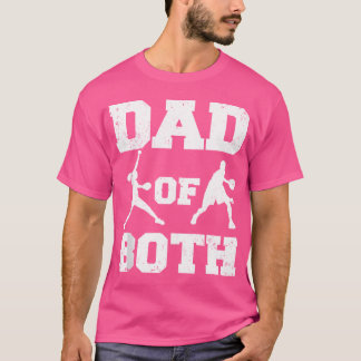 Mens Dad Of Both Funny Softball Basketball Dad T-Shirt