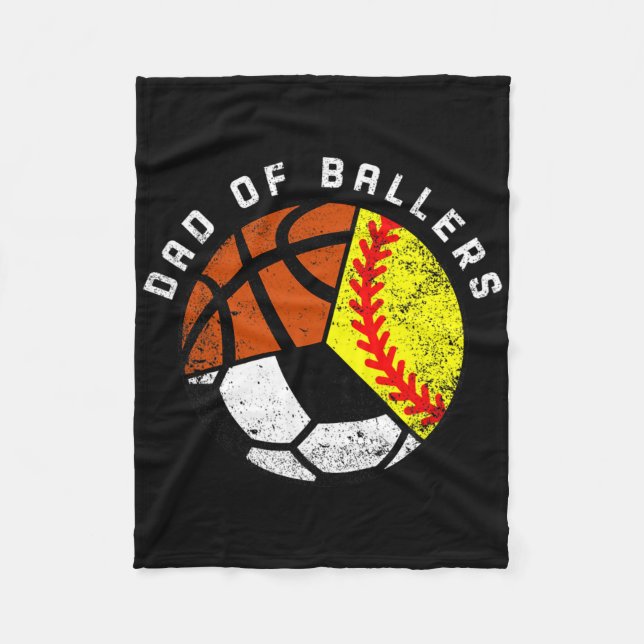 Mens Dad Of Byllers Fun Softbyll Soccer Bysketbyll Fleece Blanket (Front)