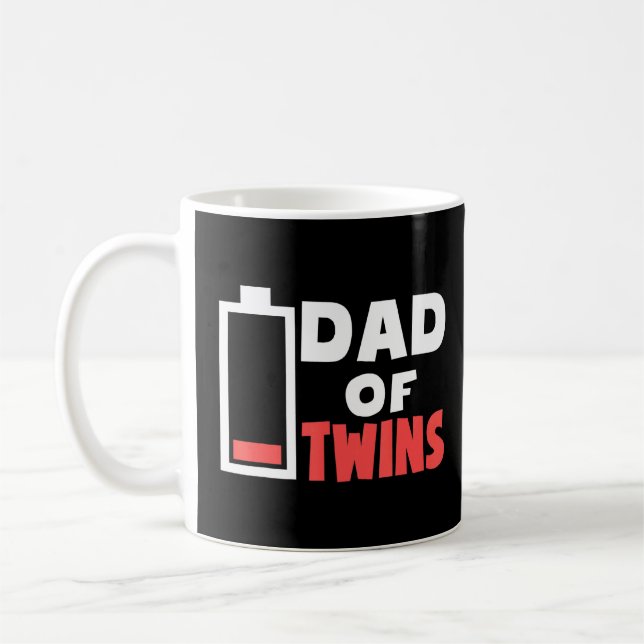 Mens Dad Of Twins Tired Twin Dad Low Battery Fathe Coffee Mug (Left)