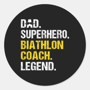 Mens Dad Superhero Biathlon Coach Funny Biathlon C Classic Round Sticker