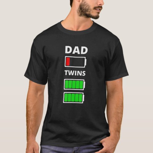 Mens Dad Tired Low Battery Twins Full Charge Funny T_Shirt