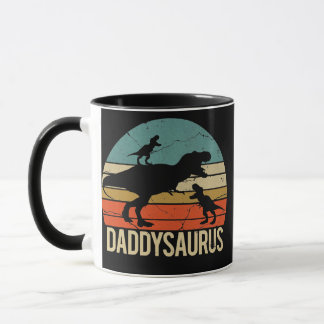 Mens Daddy Dinosaur Daddysaurus 2 Two Kids Father Mug