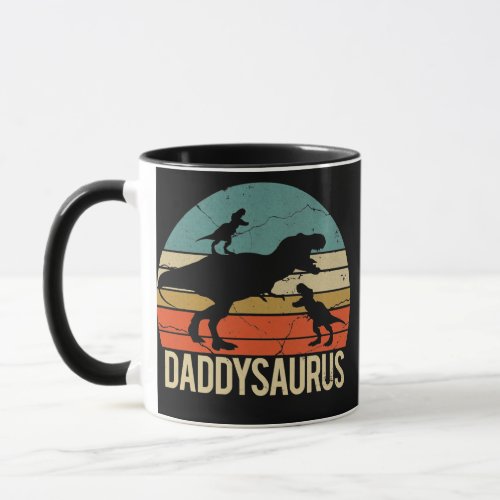 Mens Daddy Dinosaur Daddysaurus 2 Two Kids Father Mug