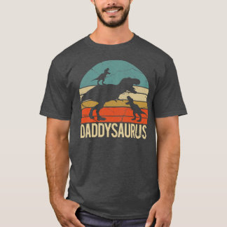 Mens Daddy Dinosaur Daddysaurus 2 Two Kids Father T-Shirt