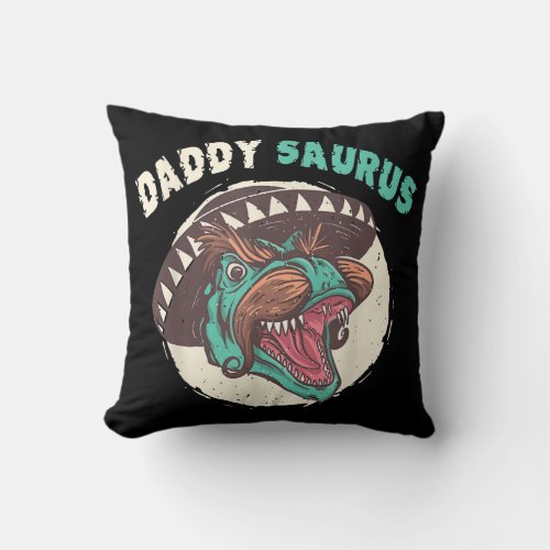 Mens Daddy Saurus Fathers Day T rex Papa Dinosaur Throw Pillow