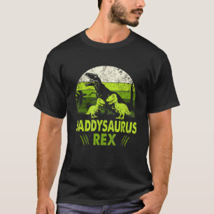 Mens Daddysaurus Rex 2 Kids Sunset For Fathers Day T-Shirt