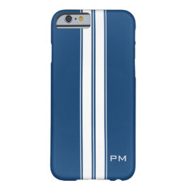 Mens Dark Blue White Racing Stripes Initials