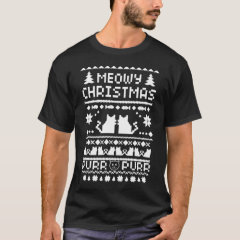 Men's Dark Meowy Christmas Ugly Cat T-Shirt