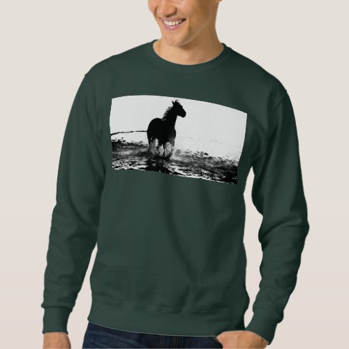 Mens Deep Forest Green Sweatshirt Running Horse