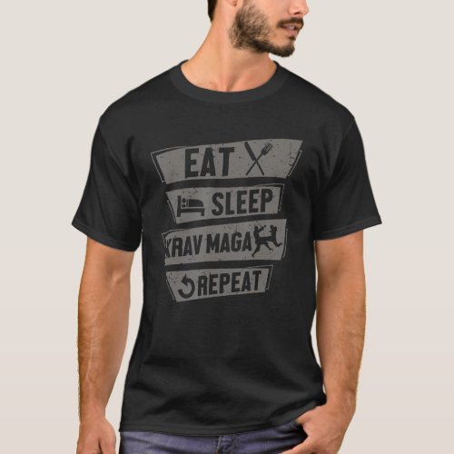 Mens Defense Combat Fighting Eat Sleep Krav Maga R T_Shirt