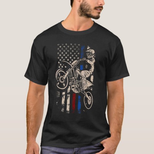 Mens Dirt Bike American Flag Motocross Biker 4th O T_Shirt