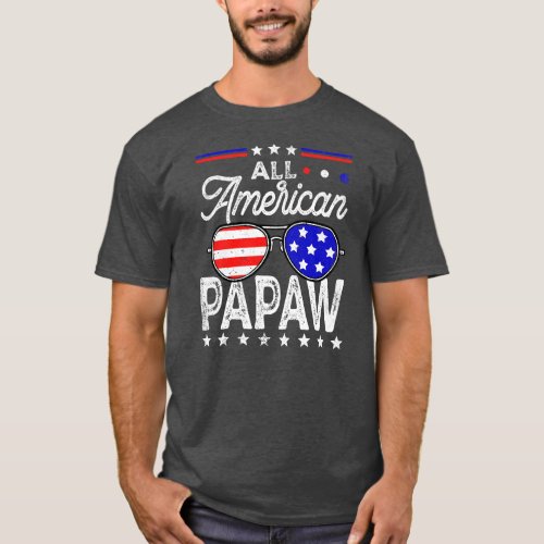 Mens Distressed All American Papaw USA Flag T_Shirt