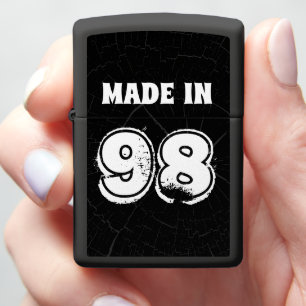 Mens Distressed Text Birthday Made in 98 Black Zippo Lighter