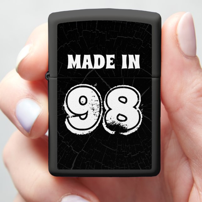 Mens Distressed Text Birthday Made in 98 Black Zippo Lighter (In Hand)