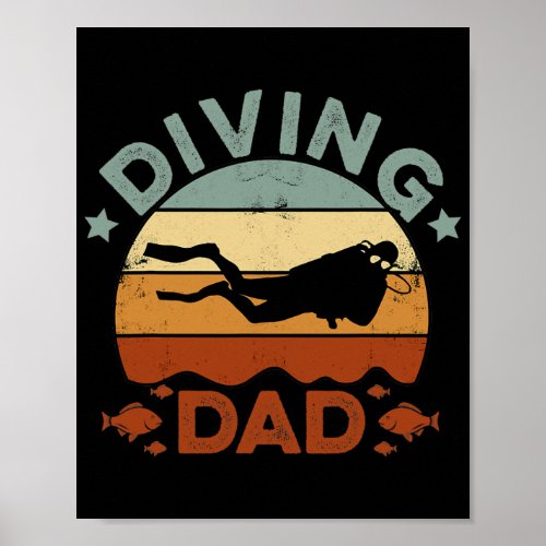 Mens Diving Dad Retro Diving Dive Apnoe Scuba Poster