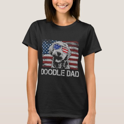 Mens Doodle Dad Goldendoodle Dog American Flag 4th T_Shirt