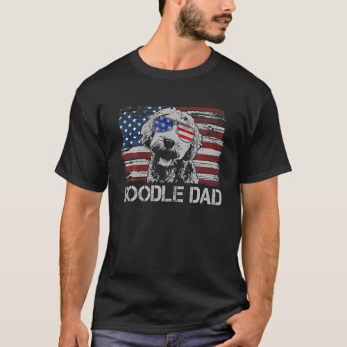 Mens Doodle Dad Goldendoodle Dog American Flag 4Th T_Shirt
