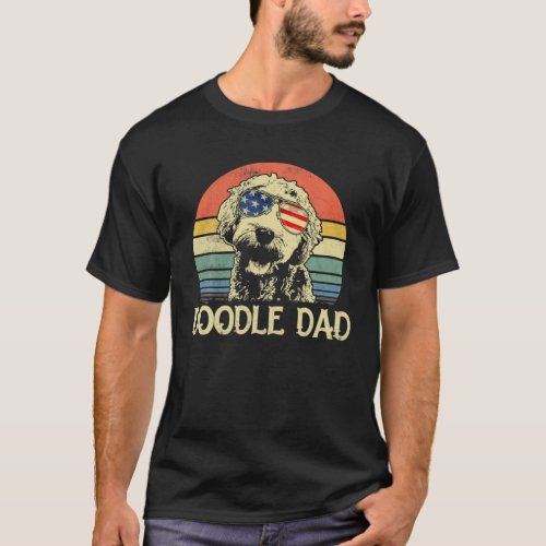 Mens Doodle Dad Vintage Goldendoodle American Flag T_Shirt
