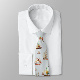 Men's Dream Boats Gray Neck Tie