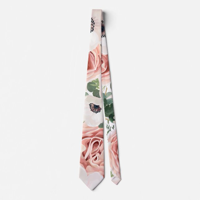 Mens Dress Tie Geometric Garden Rose Anemone Rusti (Front)