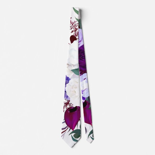 Mens Dress Tie Lavender Hibiscus on White (Front)