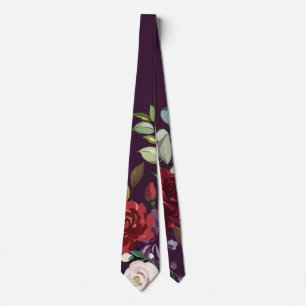 Mens Dress Tie Plum Purple Roses Gold Geometric Fl