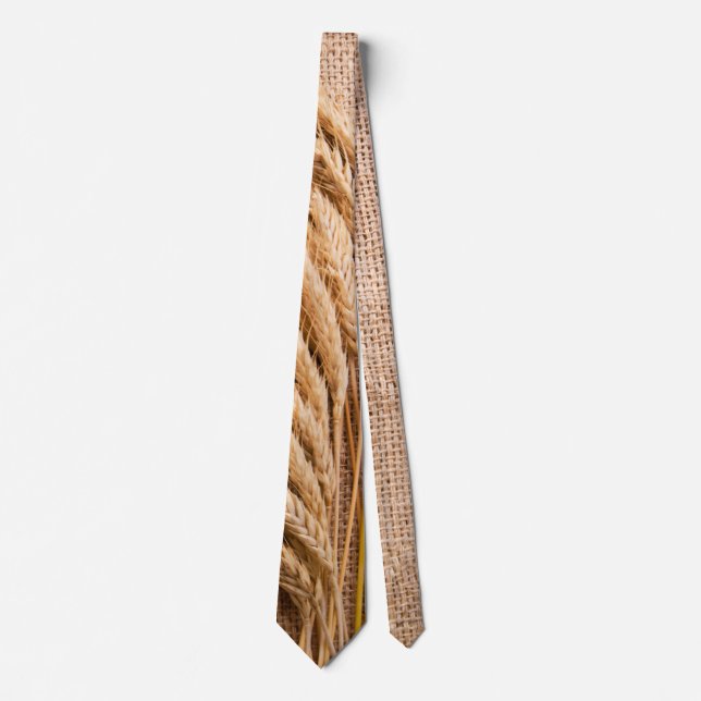 Mens Dress Tie Wheat on Burlap Sack Country Rustic (Front)