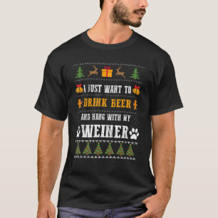 Mens Drink Beer Weiner Dachshund Dog Ugly Christma T-Shirt