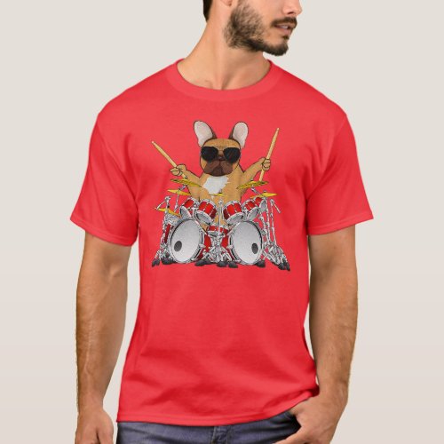 Mens Drummer French bulldog drums drumming dog  T_Shirt