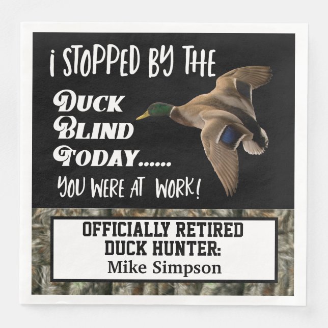 Men's Duck Hunting Retirement Party Camo Mallard Paper Dinner Napkins (Front)