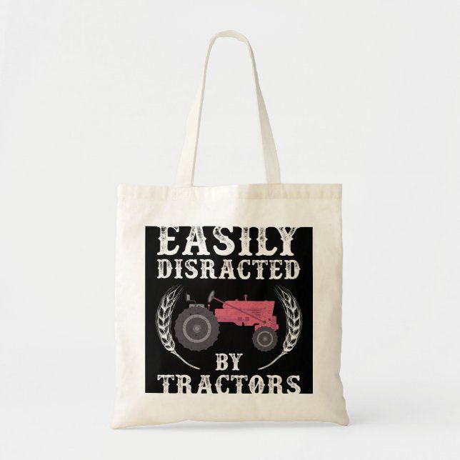 Mens Easily Distracted by Tractors Farmer Tote Bag (Front)
