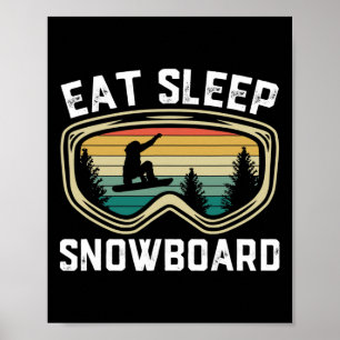 Mens Eat Sleep Snowboard Funny Retro Snowboarding Poster