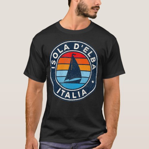Mens Elba Island Italy Vintage Sailboat Retro 70s  T_Shirt