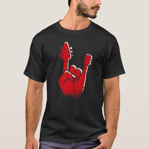 Mens Electric Guitar  Devil Horns Devil Hand  Heav T_Shirt